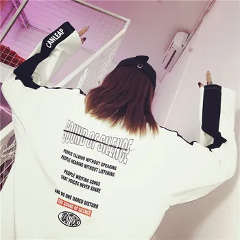 T-marškinėliai Moterims Letter Spausdinimo Prarasti Hip-hop ' O-kaklo Laisvalaikio Long Sleeve T-shirt Moterų korėjos Stiliaus Visas rungtynes, Paprasta Prašmatnus Dienos
