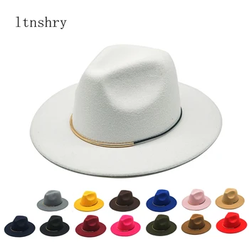 Naujas Mados skrybėlę Vilnos Moterų Outback Fedora Skrybėlė, Žiemą, Rudenį ElegantLady Floppy Cloche Platus Kraštų Džiazo Panama Didelis Dydis Kepurės