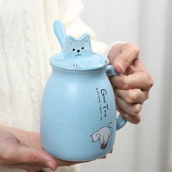 Originali ins mielas keramikos katė puodelis su mobiliojo telefono laikiklis šaukštas dangčio 500ml gali būti naudojamos kavos puodeliai, puodeliai pieno, ir kt.