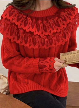 Colorfaith Naujų 2020 m. Rudens Žiemos Moterims Megztiniai Megzti Laukinių korėjos Stiliaus Nėrinių Pagoda Rankovių, Elegantiškų Megztinių, Ponia, Viršuje SW8357A