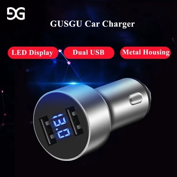 GUSGU LED Ekranas, Dvigubas USB Automobilinis Įkroviklis Adapteris 5V/3.1 Greito Įkrovimo Telefono Įkroviklį 