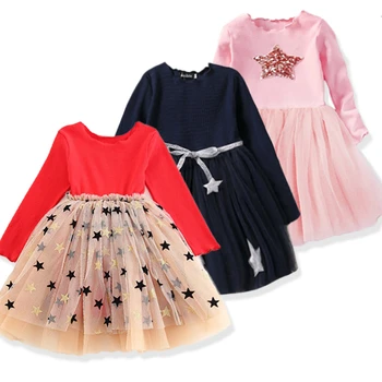 Rudens, Žiemos Mergaitės Megztinis Suknelė ilgomis rankovėmis Naujųjų Metų Kalėdų Dress Vaikų Mados Raudona Žvaigždė, Princesė Suknelė