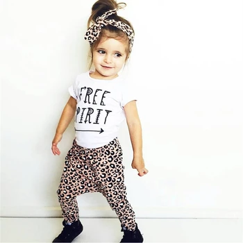 Vasaros 2020 m. Nauja Baby Girl Leopard Drabužių Mados marškinėliai+Kelnės+Lankelis Vaikams, Vaikiška 3 Vnt Kombinezonas Naujagimiui Mergaičių Drabužiai