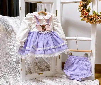 2VNT Baby Girl Rudens Žiemos Long Sleeve Purple turkijos ispanų Derliaus Princesė Kamuolys Suknelė Suknelė Mergina Kalėdų Vakarėlį Atsitiktinis