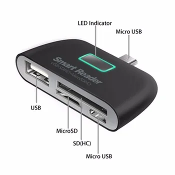 Universalios 4-In-1 Daugiafunkcinis USB Hub 2.0, SD Smart Card Reader TF OTG Kortelių Skaitytuvo Adapteris Micro USB Įkrovimo Uosto PC