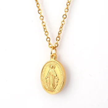 Nerūdijančio Plieno Mergelės Marijos Karoliai Moterys Sidabro Spalvos Ir Aukso Metalo Medalla Virgen Maria Cross Choker Medallas Religios