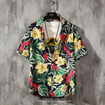 De los hombres de la moda hawaiana conjuntos de verano playa impresión solapa camisas de manga corta vacaciones pantalones cort