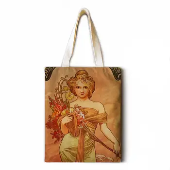Aliejaus tapybai mergina spausdinimo ponios laisvalaikio nešti maišą didelės talpos, medvilnės ir lino moterų pirkinių krepšys lady peties rankinę bea
