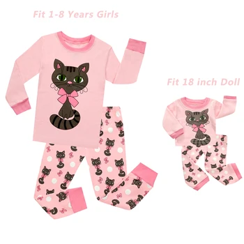 2018 naujų mergaičių katė pižama lėlės pižama nustatyti 18inch vaikų sleepwear vaikai pižamos princesė pijamas kūdikių vienaragis drabužiai