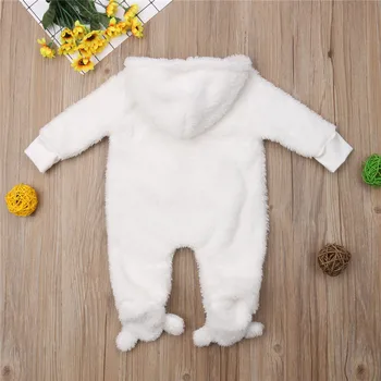 2019 CANIS Prekės Naujagimį Berniuką Merginos Fuzzy Romper Užtrauktukas Baltą Žiemą Jumpsuit Playsuit Komplektus Šilta Pižama Drabužiai
