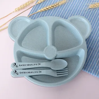 3 gabalus nustatyti Kūdikio Kviečių šiaudų animacinių filmų indai vaikams mielas plokštė indai nustatyti mielas lokys kūdikių patiekalų
