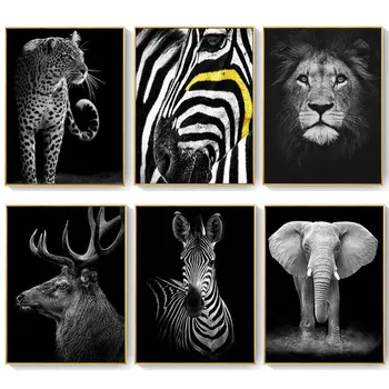 Black & White Laukinių Gyvūnų Tapybos Drobės Liūtas, Dramblys, Leopardas Tigras Sienos Meno Nuotrauką Gyvenimo Kambario Sienos Meno Spausdinti Plakatai