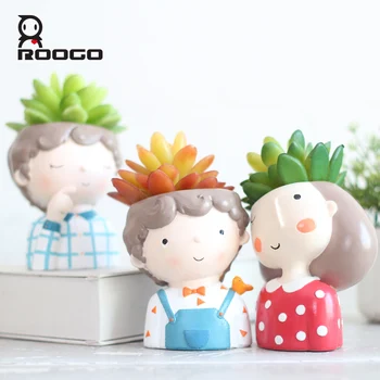 ROOGO Gėlių Puodą, Succulents Namų, Sodo Puošmena Sodinamosios Cute Girl Vazonas Sodinamoji Desktop Mini Priedai Bonsai Puodai