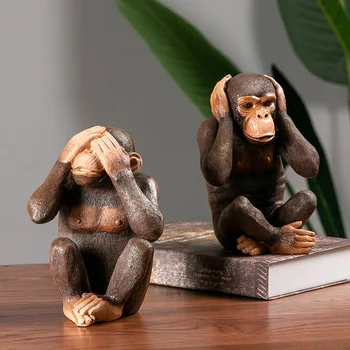 MGT Gyvūnų Orangutan Apdailos Retro Trijų Išmintingų Beždžionės Statula Gorila Meno Skulptūra Dervos Amatų Šiaurės šalių Namų Puošybai