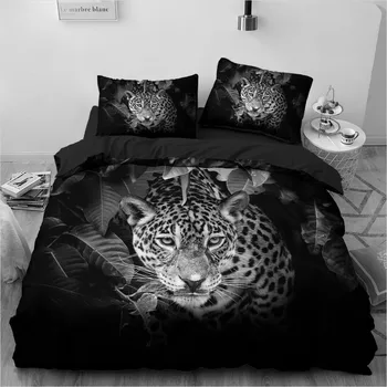 3D Patalynės Komplektai Leopard Juoda Antklode Antklodė Padengti Nustatyti Šalikas Patalynė Užvalkalas Karalius ir Karalienė Visu Dydžiu 210*210 Namų Texitle