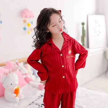 Vaikai Pižama Nustatyti 2020 M. Rudenį Ledo Šilko Dryžuotas Vaikai Pižamos Mergaitėms Sleepwear Vaikai Komplektus Homewear 8 10 Metų Pijamas Berniukai