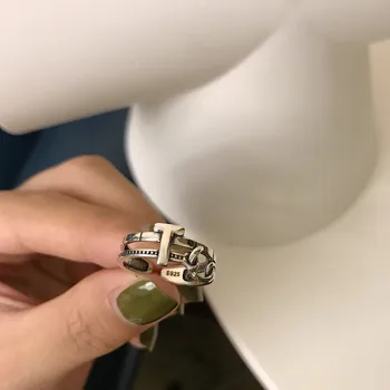 LouLeur Nekilnojamojo 925 Sterlingas Sidabro Žiedai Moterims Raidė T Dizaino Vintage Reguliuojamas Atidaryti Žiedas Madingų Moterų Fine Jewelry