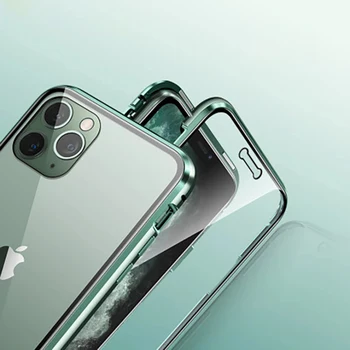 360 Magnetinio Adsorbcijos Metalo Case For iPhone 12 11 Pro XS Max XR Dvipusis Stiklo Atveju iPhone 7 8 6s Plus SE Magneto Dangtelis