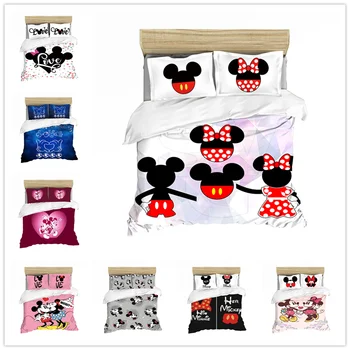 Mickey Mouse Patalynės Komplektas Queen ' King Size Lova Nustatyti Vaikai, Berniukas Ir Mergaitė, Mickey Minnie Antklode Padengti Pagalvės Užvalkalą Šalikas Patalynės Komplektai