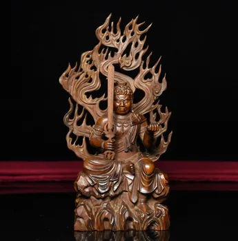Kalėdų Kinija Boxwood Medžio Drožė Fudo Myo-o / Acalanatha Raštas Dievybė Budos Statula Naujųjų Metų