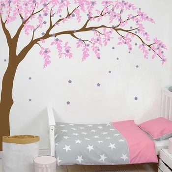 Kūdikių Mergaitės Kambario Sienos Lipdukas Cherry Blossom Medis Meno Dekoro Vinilo Lipdukai , Lapai, Medžio Sienų Lipdukai Vaikų Darželio Sienų Apdaila