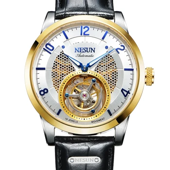 Šveicarija NESUN Limited Edition Prekės Laikrodžiai Vyrams Tourbillion Automatinė Savarankiškai Vėjo Vyrai Žiūrėti Sapphire atsparus Vandeniui laikrodis N9083-2