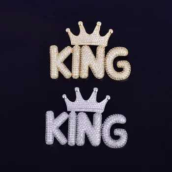 Crown Mažas Burbulas Raidžių Karoliai & Pakabukas su 4 MM, Aukso Spalva Teniso Grandinės Užsakymą Pavadinimas Hip-Hop Papuošalai