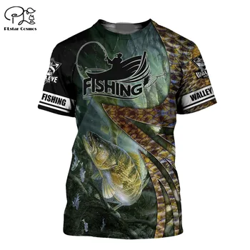 PLstar Kosmosas Walleye, Žvejybos Camo 3D Atspausdintas Vyrų, moterų marškinėliai Vest Harajuku vasaros Trumpas rankovės marškinėliai Atsitiktinis marškinėliai tank top