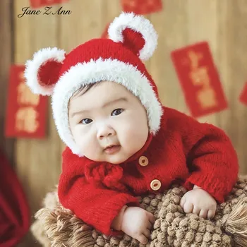 Kūdikių studija drabužiai vaikams fotografijos rinkinys, kalėdų, naujųjų metų rankų darbo megzta kepurė+bodysuit studija fotografavimo rekvizitai