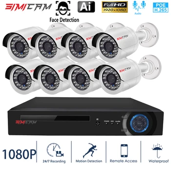 1080P HD XPOE NVR RINKINYS 2/8CH Vaizdo stebėjimo 2MP Vandeniui IP Kameros Garso RecordIR-Sumažinti naktinio matymo P2P CCTV Apsaugos Sistema