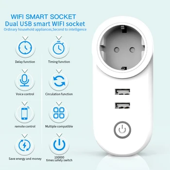 Smart WiFi Usb Lizdą ES Dvigubas USB prailginimo kištukiniai Lizdai Belaidžio Smart Plug Elektros kištukinis Lizdas Su Alexa 
