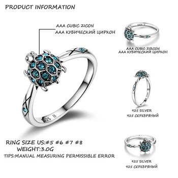 925 sterlingas sidabro Žiedas Vėžlys Dangus Mėlynas Aišku, Kristalų Žiedo moterų papuošalai geriausia dovana Miela