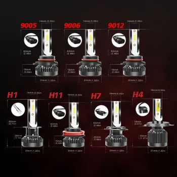 2vnt H4 led lemputė mini LED žibintai H1 H7, H8 / H9 / H11 9005 / HB3 / H10 / 9006 / HB4 9012 6000K 8000LM / set.12V 24V.