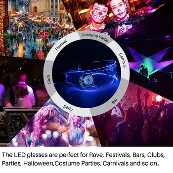 LED Akinius lemputės Šviesos 7 spalvų Cyberpunk Akinius Helovinas Rave Festivalyje Šalies Prekių