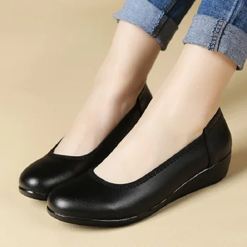 ZZPOHE Minkštas soled oda moteriai batus, šlepetes turas su atsitiktinis moterų black dirbti vieno batai, didelio dydžio moteriški batai