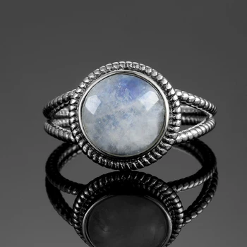 S925 Sterlingas Sidabro Žiedai 10MM Apvali Moterų Natūralus mėnulio akmuo Vestuvių Papuošalai Tuščiaviduriai Dizaino, Mados Žiedas Didmeninė Jewelri