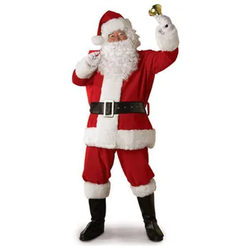 2020 Kalėdų Naują Kalėdų Senelio Kostiumų Cosplay Kostiumai, 5vnt Komplektus, Rinkinius, Barzda+Hat+Top+Kelnės+Diržas Mados Drabužiai Kostiumas