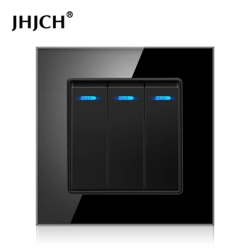 Jhjch-Skydas de cristal templado de lujo, interruptor de luz de 3 entradas y 1 vía, interruptor de sumalti de encendido y apagado c