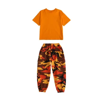 Vaikas Prarasti Orange Negabaritinių Marškinėliai Viršuje Kamufliažas Taktinis Krovinių Kelnės Hip-Hop Drabužiai Mergaitėms Berniukas Džiazo Šokio Kostiumų Drabužiai