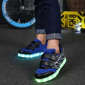 Juoda Mėlyna Vaikai šviesos batai led USB įkrauti mergaitėms, berniukams, vaikams sportbačiai apšviestas 4 spalvų žėrintis atsitiktinis šviesos