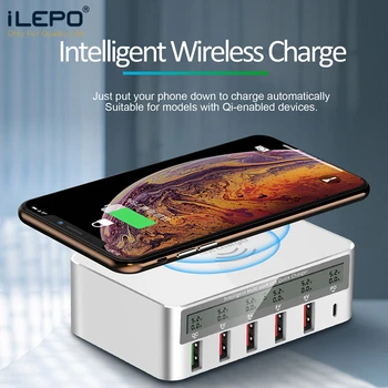 ILEPO 100W QC3.0 USB Įkroviklis PD Greitai Įkrauti 5-Port Smart LCD Įkroviklis Greitai, Belaidis Kroviklis, Skirtas iphone8 X 