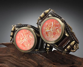 Antikvariniai Kulka Skeletas Vyrų Automatinis Mechaninis Laikrodis Gotikos Laikrodis Steampunk Savęs Likvidavimo Laikrodžiai Ruda Derliaus Reloj Hombre