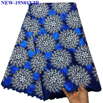 2019 Naujas stilius royal blue afrikos china nėrinių audinys net audinio prancūzijos tiulio, nėrinių audinys su blizgančiais moterų suknelė ZWE02