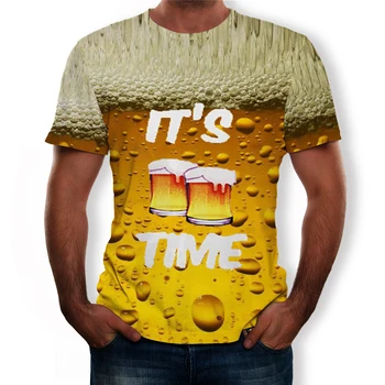 Alaus gėrimų 3D spausdinimo mados vyrų ir moterų trumparankoviai marškinėliai minkštos medžiagos lauko atsitiktinis palaidų O-kaklo, vyriški drabužiai