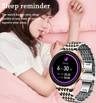 LIGE Visą ratą jutiklinis ekranas plieno Juosta prabanga Moterų smart watch 