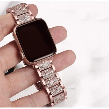 Deimantų Atveju+dirželis iwatch juosta 42mm 38mm Nerūdijančio Plieno apyrankė correa atveju+apple watch band serijos 5 4 3 6 SE