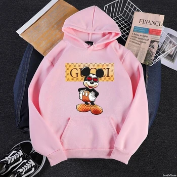 Disney mickey mouse moterų drabužių hoodies moterų 2020 m. negabaritinių Mickey spausdinti plius vilnos gobtuvu megztinis pasėlių viršuje moterų Medvilnės