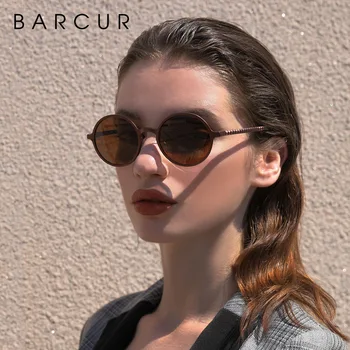 BARCUR Prekės Šviesos Svorio, Apvalūs Akiniai nuo saulės Prabangos Prekės ženklo Vyrai Akinius Retro Vintage Moterims Saulės akiniai