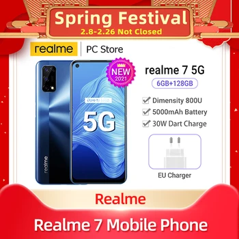 Naujausias Realme7 5G Pasaulio Versija 6GB+128GB Fullscreen 120Hz Ekranas 5000mAh 30W Lėkti Mokestis 48MP Kamera Smartphone