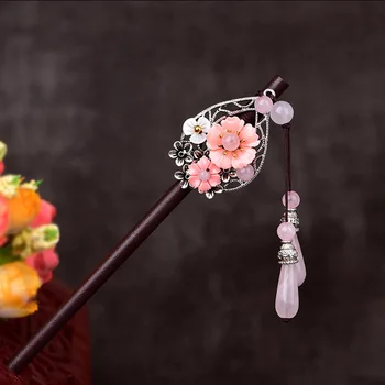 Pink Gėlių Staigius Retro Etninės Stiliaus Elegantiškas Plaukų Papuošalai Kinijos Drabužių Priedai Staigius už Nuotakos Draugės Dovana